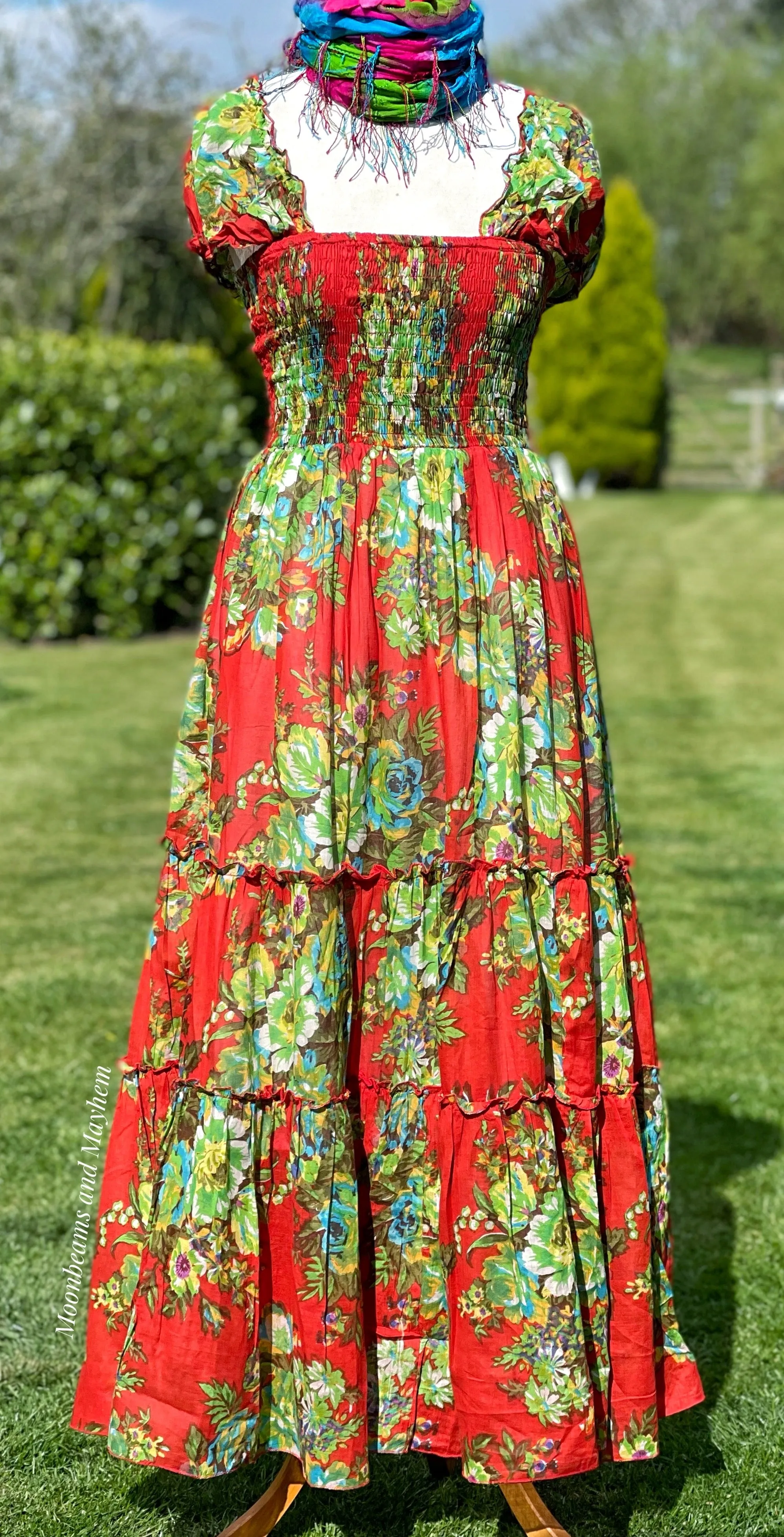 Red Summer Meadow Maxi Dress in UK Sizes 10-16