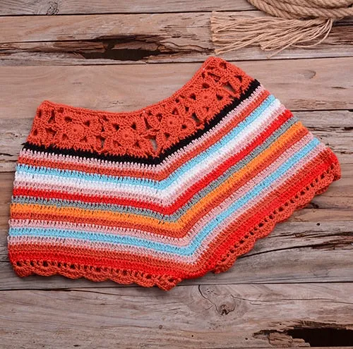 Womens low waist crochet shorts with mixed colorful stripes