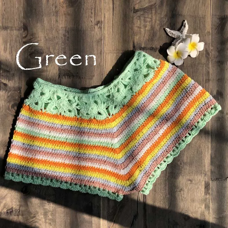 Womens low waist crochet shorts with mixed colorful stripes