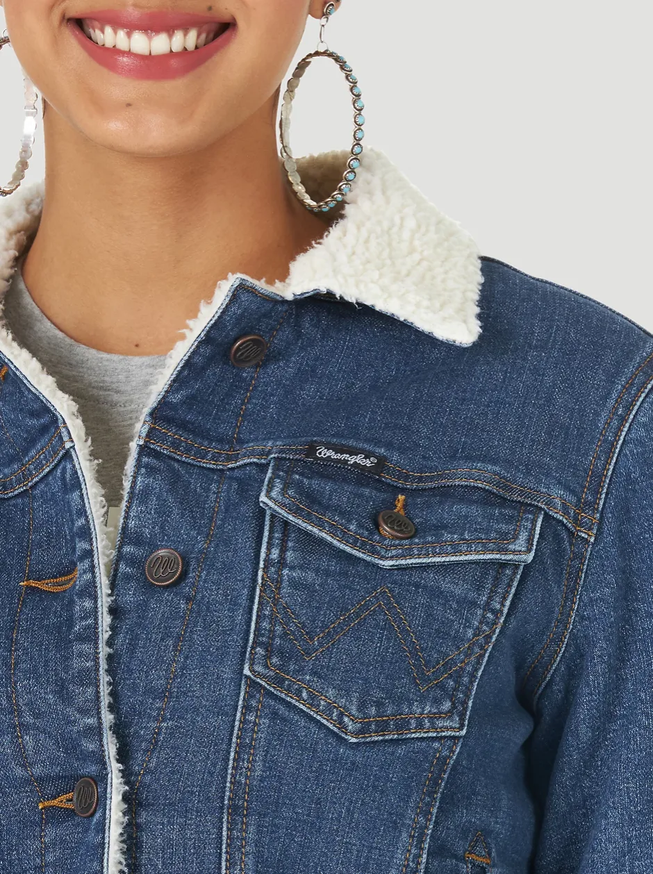 Wrangler Retro Women's Sherpa Lined Western Denim Jacket - Denim