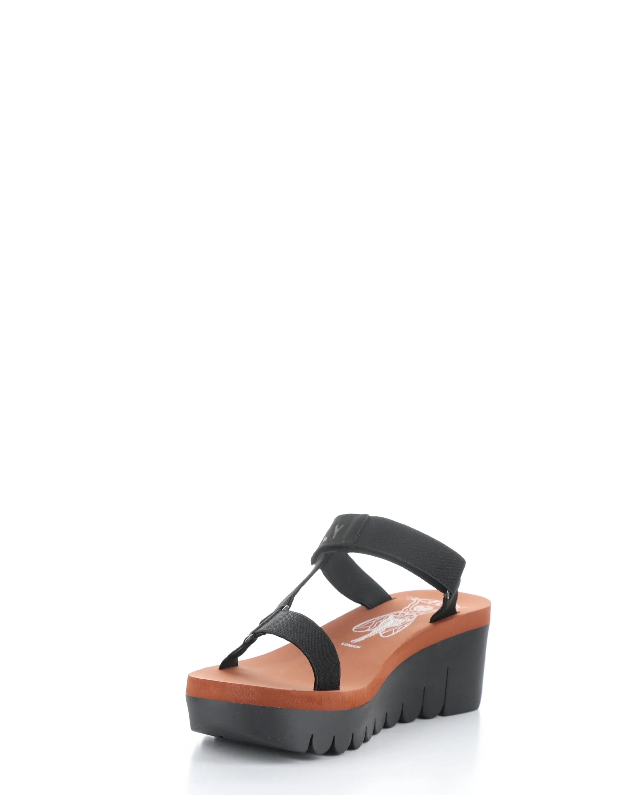 YAKA037FLY 000 BLACK Round Toe Sandals => Black Round Toe Sandals YAKA037FLY 000