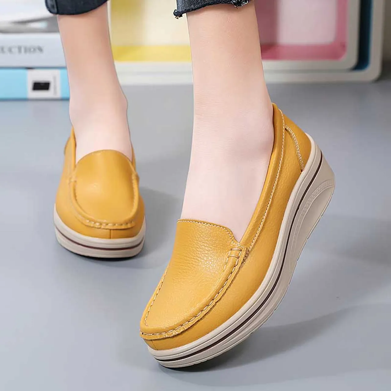 Yellow Slip-On Rocker Bottom Sneaker