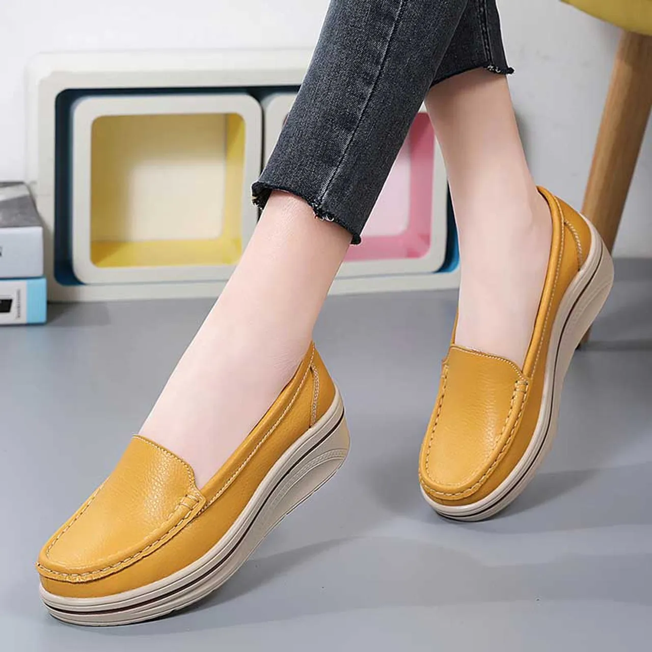 Yellow Slip-On Rocker Bottom Sneaker